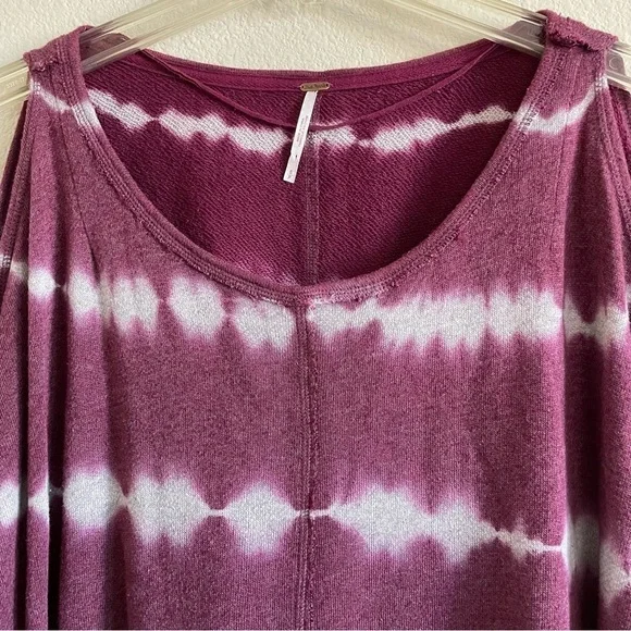 Free People Dandyline Boxy Cold Shoulder Tie Dye Sweatshirt Purple Sz Small - Picture 3 of 13